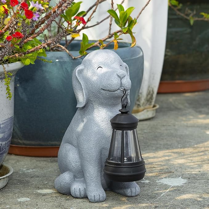 Solar Dog Garden Statues, Outside Decor with Solar Lights, Birthday Gifts for Grandma Mom Women, Garden Decorations & Dog Ornaments for Patio, Yard, and Housewarming Gifts