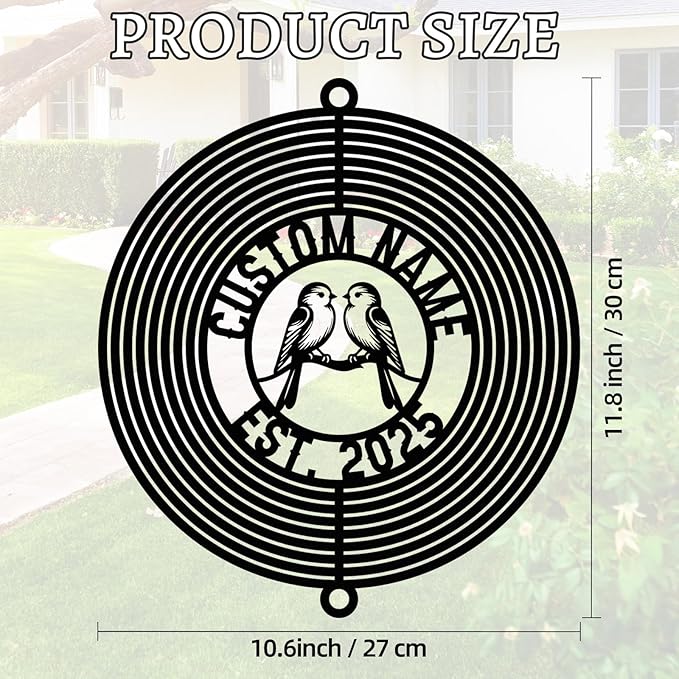 Personalized Metal Wind Spinners, Custom Last Name Garden Wind Spinners, Hanging Outdoor Decor, Hanging Wind Spinner for Indoor Yard Lawn Patio Porch, Garden Decor Gift for Women Men Color01