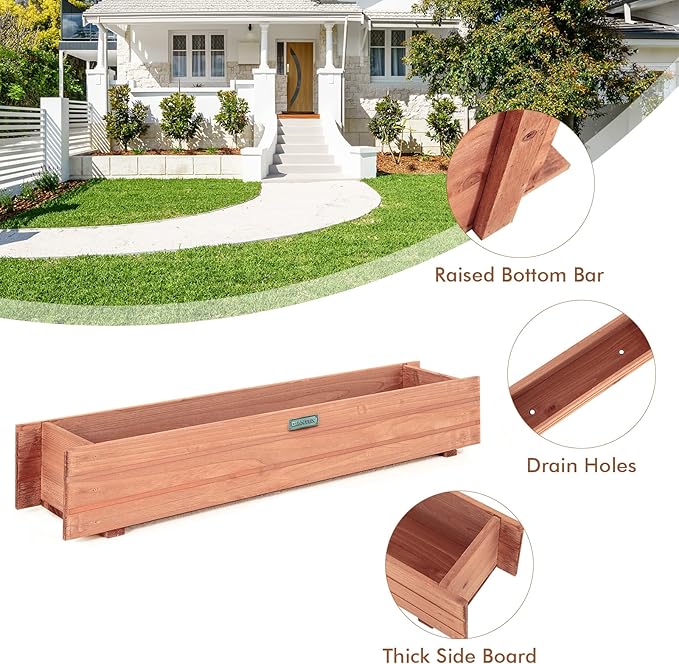 Giantex Raised Garden Bed Flower or Vegetable Planter Window Mounted Plant Box for Garden, Yard Wood Box for Planting (36" LX7 WX6 H)