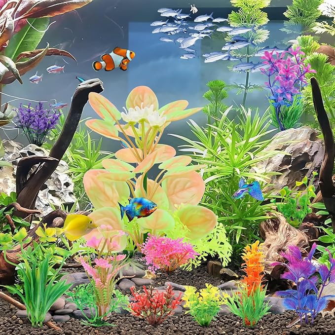 Fish Tank Accessories Aquarium Decorations Plastic Plants, 11cs Small Goldfish Turtle Tank Decorations Artificial Plants, Aquarium Decor Colorful Grass Plant