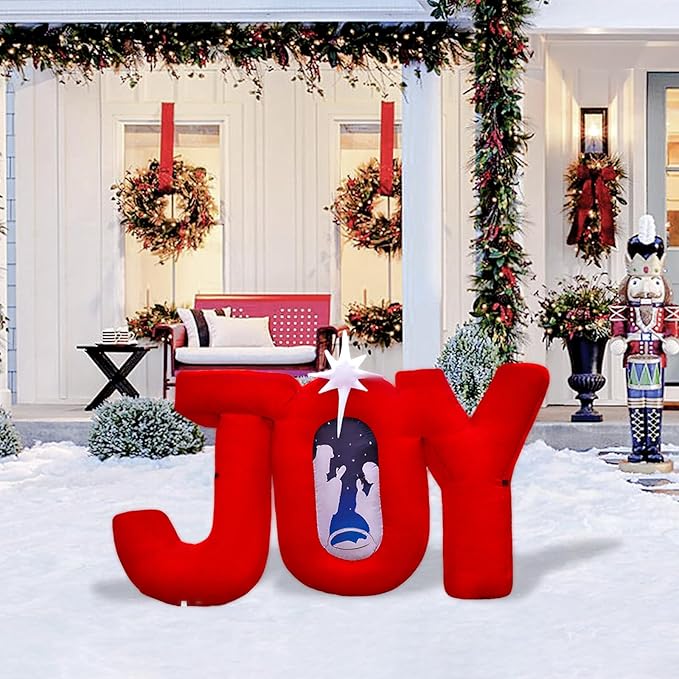 5 FT Wide Christmas Inflatable Outdoor Nativity Scene Inflatables Decoration with LED Lights Xmas Yard Blow Up Decor House Festival Backdrop Party Family (Joy Nativity)