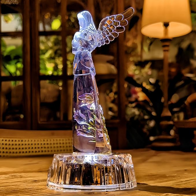 Acrylic Praying Angel Flower Fairy Figurine Statue Sculpture Figurine LED Lighted Home Table Desk Decorative Ornament