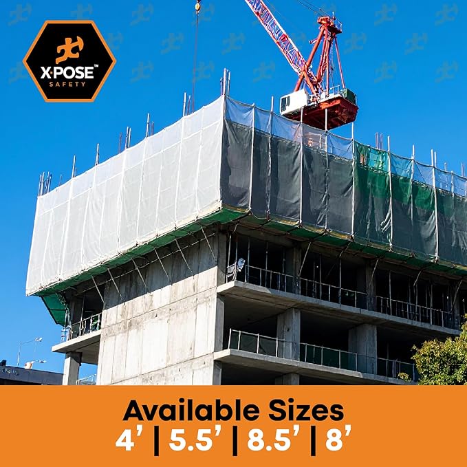 Xpose Safety Construction Safety Debris Netting - 150 Ft Temporary Material Roll, 1/16" Mesh Scaffold Net Enclosure, Visibility Barrier, Fencing Roll, Heavy Duty Fire Retardant 8.5 ft x 150 ft, White