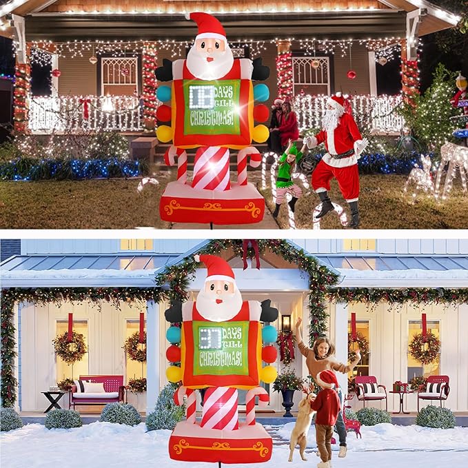 7FT Santa Claus Countdown Sign with Built-in LED Lights, Suitable for Christmas Lawns, Gardens, and Courtyards Outdoor Inflatable Decorations