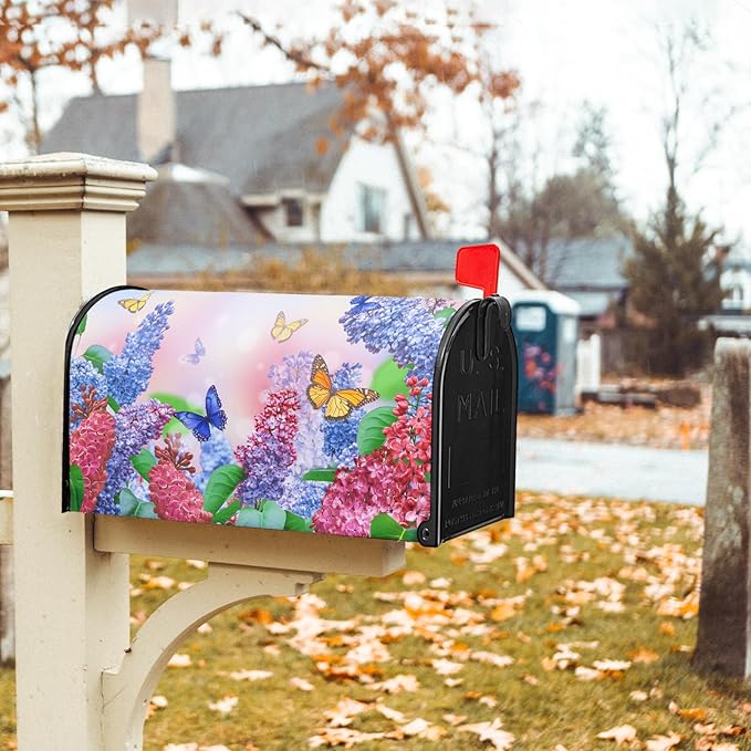 Spring Flower Mailbox Covers Magnetic Standard Size 21 X 25.5 Inch Butterfly Magnetic Mailbox Cover Summer Floral Mailbox Wraps Post Box Cover Decoration Outdoor Garden Home Yard Outside