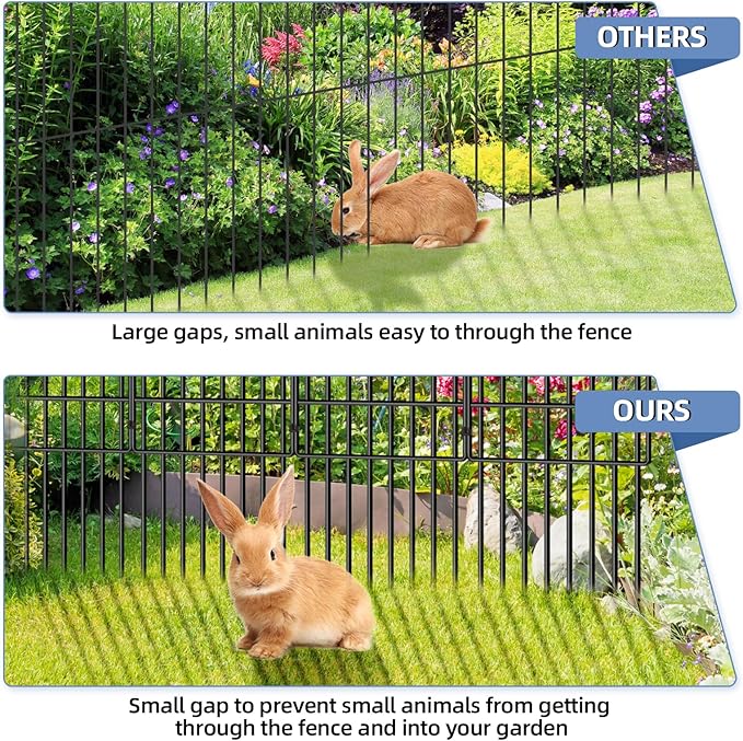 25 Pack Garden Animal Barrier Fence, 17in(H) x27ft(L) No Dig Decorative Fences, 1.5in Spike Spacing Rustproof Metal Garden Fence Border for Dogs Rabbits, Bottom Blocker for Outdoor Yard Patio