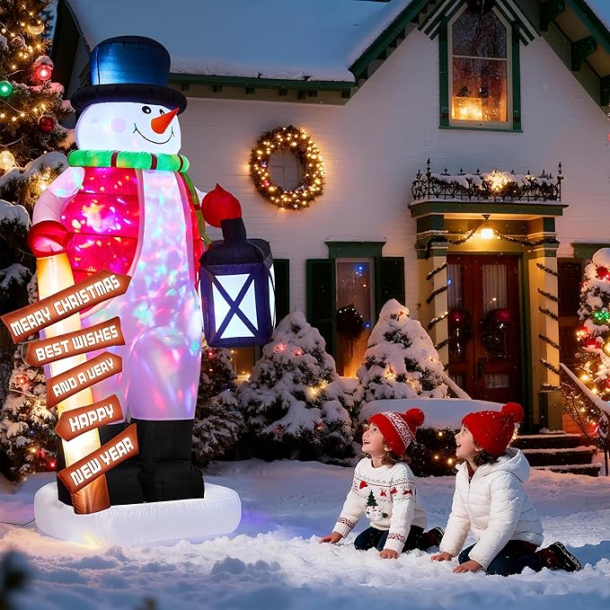 8FT Christmas Inflatable Giant Snowman Outdoor Decorations, Blow Up Snow Man Yard Decor with LED Lights, Magic Hat, Weatherproof Holiday for Gifts Yard Lawn Garden Xmas Party