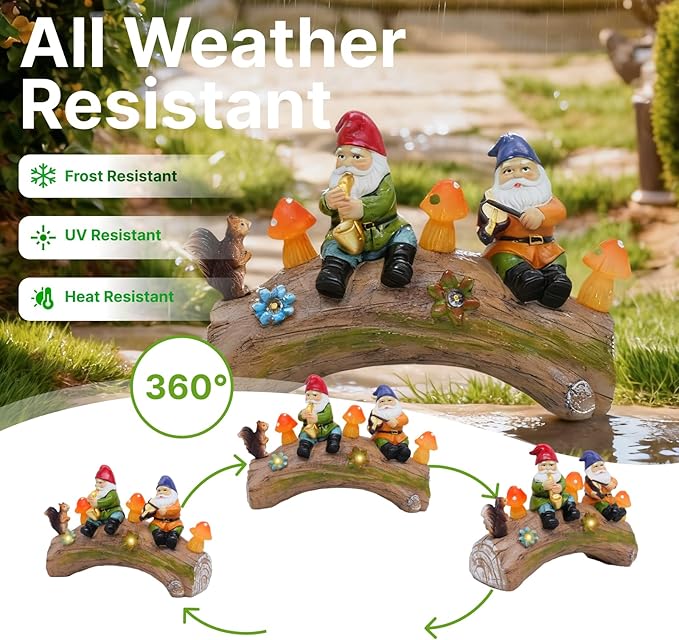 Garden Gnome Statues Decor with Solar Lights, Outdoor Decorations for Yard Porch Lawn Balcony Patio, Housewarming Gifts