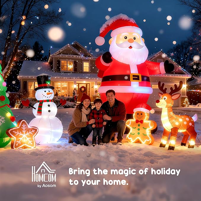 HOMCOM 8ft Christmas Inflatables Outdoor Decorations Snowman with North Pole Sign, Blow-Up Yard Christmas Decor with LED Rotating Colorful Lights Display