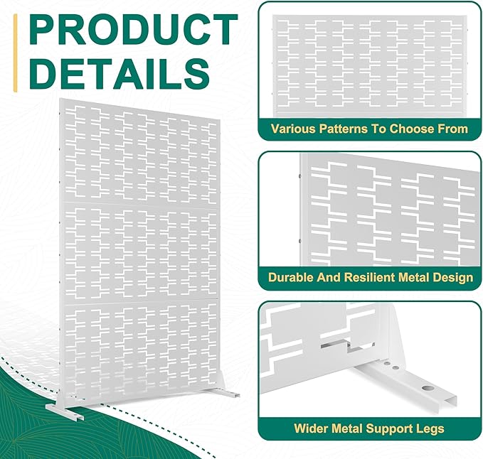 72" H×47" W Metal Privacy Screen Outdoor Privacy Screen Freestanding, Outdoor Privacy Screens and Panels for Patio Lawn Deck(Consists of 3 Panels)
