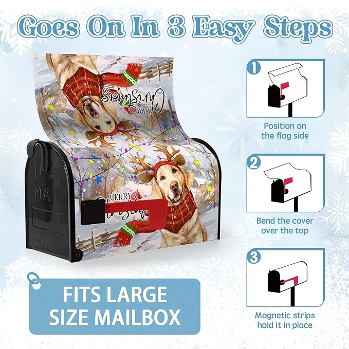 Merry Christmas Mailbox Cover Xmas Dog Oversized Post Letter Box Covers New Year Golden Retriever Magnetic Waterproof Mail Wraps for Winter Framhouse Outdoor Decor Large Size 21 * 25.5 Inch