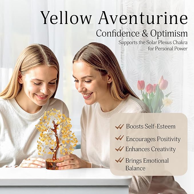YATSKIA Yellow Aventurine Crystal Tree of Life - Gemstone Tree Home Decor - Feng Shui Crystals - Positive Energy Gifts - Reiki Gifts