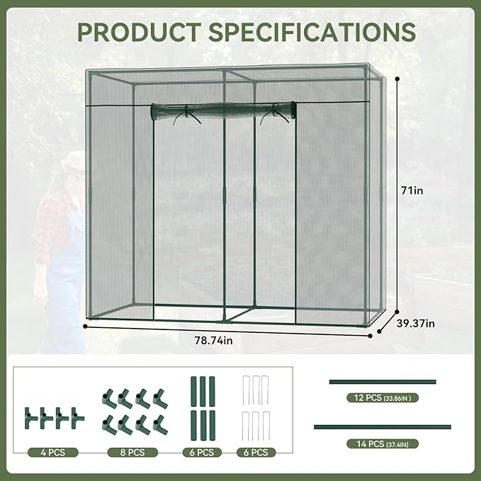 Crop Cages for Garden Plant, 6.6x3.3x6 Ft Plant Protection Tent with Zippered Door, Raised Bed Cover, Garden Bed Cover with Frame, Wind-Resistant Plant Cages for Outdoor Plants Vegetable Flower