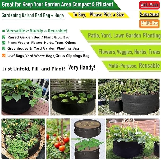200 Gallon Large Raised Garden Bed Bag (50x24 inch) Big Garden Bag Sturdy Plant Grow Bag for Tomato,Potato Planter,Herb Veggies Planter Bag,Flower Bed,Yard Waste Bag,Lawn Debris Bag,Leaf Bag W/ Gloves