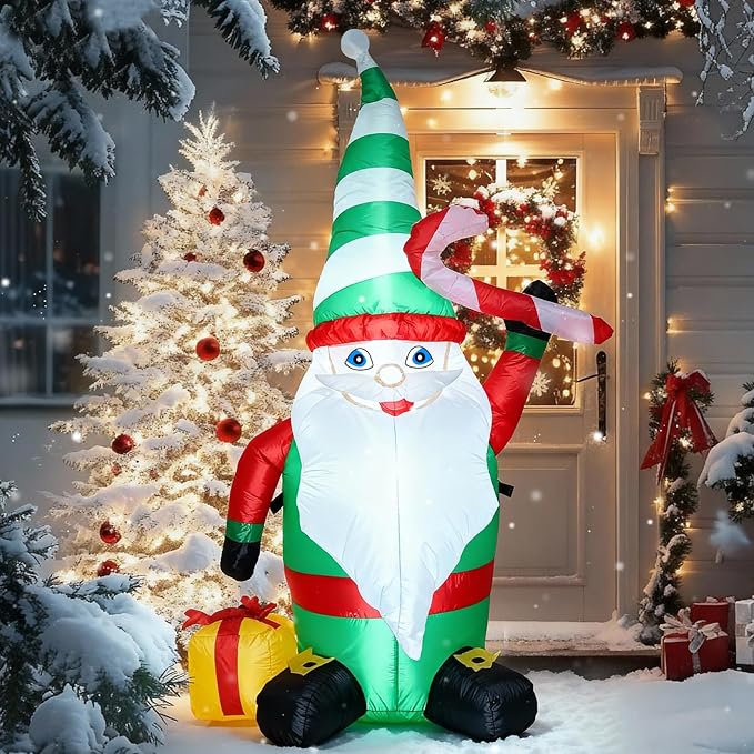 TRMESIA 4FT Inflatable Christmas Gnome Indoor Outdoor Decoration,with LED Lights Garden Yard Lawn Ornament Perfect for Xmas Blow up Decor, Christmas Themed Inflatable Decorations