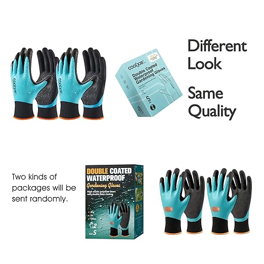 COOLJOB Waterproof Gardening Work Gloves with grip for Women & Men, Double Rubber Coated for Garden Yard Outdoor Construction Worker, Blue Small Size 2 Pairs