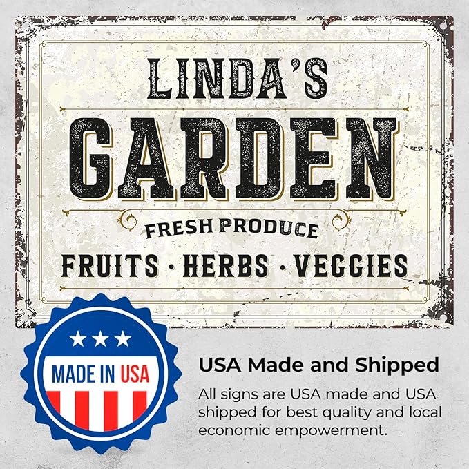 Custom Garden Fresh Produce Sign, Personalized Rustic Name for Backyard, Farm and Christmas Décor Sign, 10x14 Inches, Rust Free .040 Aluminum, Fade Resistant, Made in USA by Sigo Signs