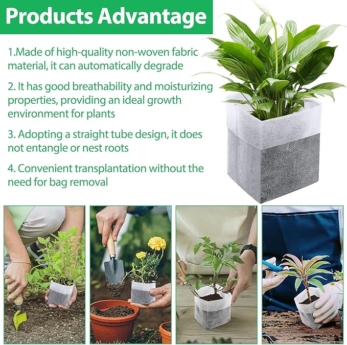 Augshy Nursery Growing Bags, 200Pcs Plant Grow Bags Non-Woven Fabric Seedling Pots Seedling Bags for Planting Seed Starting Pots Pouches for Vegetable Flower Fruit Saplings Tree (5.9" x 6.3")