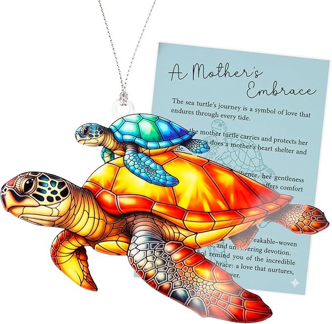 Sea Turtle Gifts for Women-Beach Suncatcher Ornament with Story Card-Turtle Christmas Cards-Beach Gifts for Women-Coastal Christmas Ornaments -White Elephant Presents for Friends