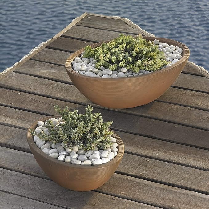 Crescent Garden Delano Oval Planter Bowl, Succulent Garden, Unique Indoor/Outdoor Double-Walled Plant Bowl with Plug- Oval Shape - 24" L x 17" W x 8" H (Slate)
