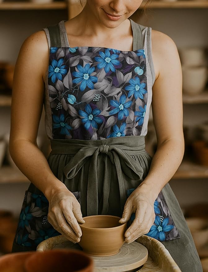 Vintage Pinafore Apron Dress for Women with Pockets Cute Floral Chef Aprons for Kitchen Cooking Baking Gardening