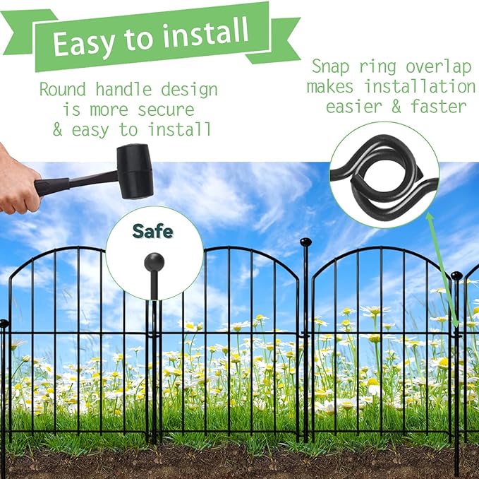 Decorative Garden Fence 17in x10ft, 10 Pack Rustproof Metal No Dig Fence Animal Barrier for Dog, Arched Flower Bed Edging Ornamental Wire Border Panel Fencing for Yard Patio Outdoor Decor