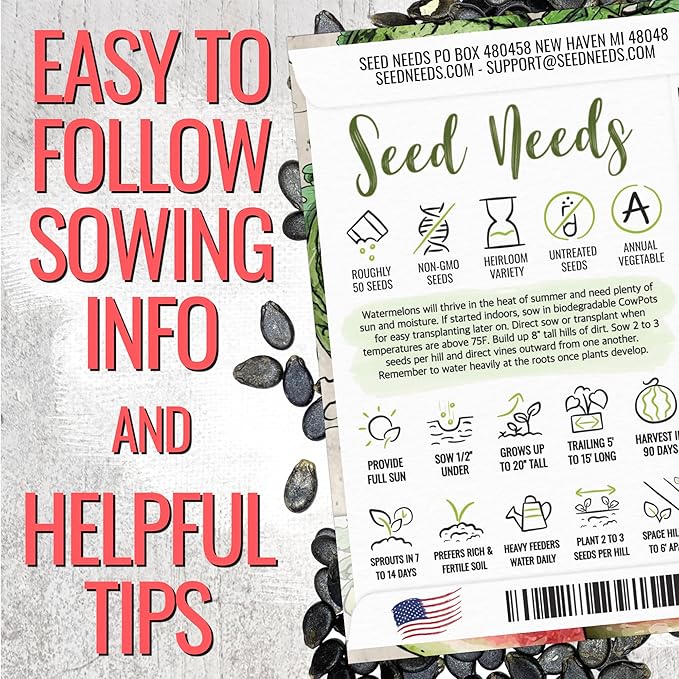 Seed Needs Watermelon Seeds for Planting Cal Sweet Watermelons - Non-GMO Heirloom & Untreated - Grow an Outdoor Home Grown Garden Filled with Sweet Fruits (1 Pack)