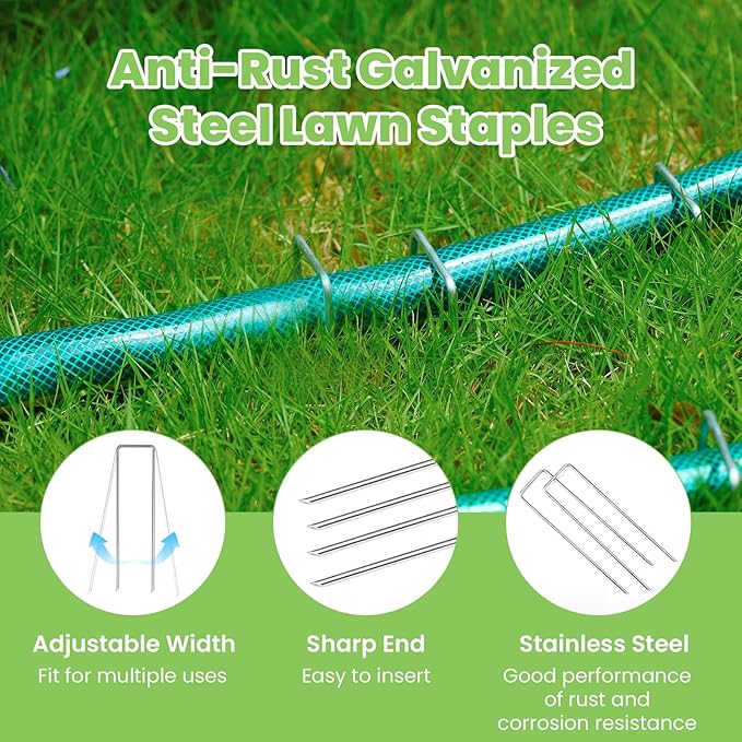 Bynccea 6 Inch 150 Pack Galvanized Landscape Staples Garden Stakes - 11 Gauge U-Shaped Pins for Securing Weed Barrier Fabric, Plant Covers, Tents, Yards, and Lawns