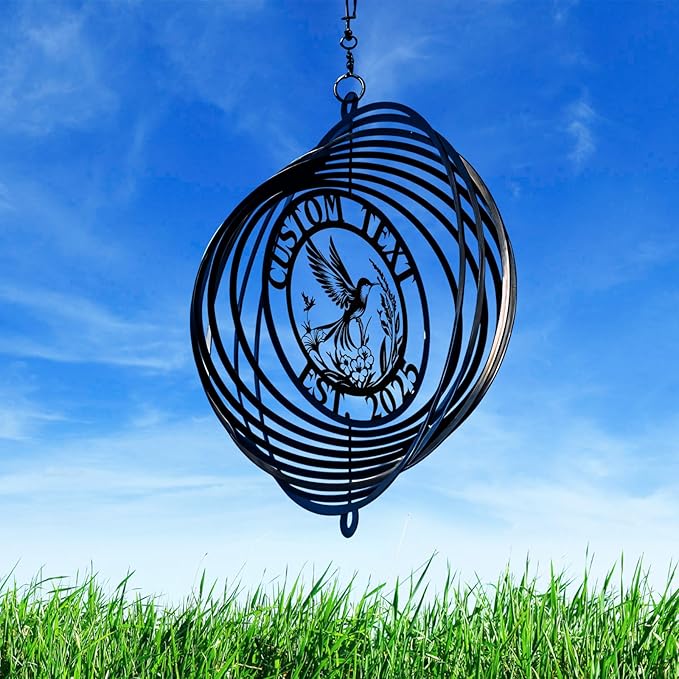 Personalized Hummingbird Metal Wind Spinners, Custom Family Name Garden Wind Spinners, Hanging Outdoor Decor, Yard Art, Hanging Wind Spinner for Indoor Lawn Patio Porch, Housewarming Gift Color06