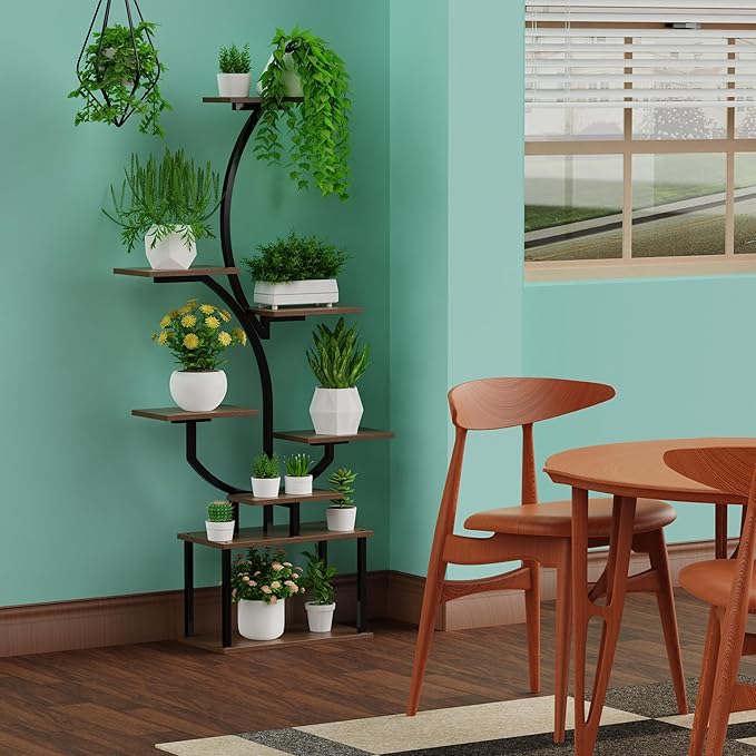 Plant Stand Indoor with Grow Lights, 8-Tiered Plant Rack with 3 head lamps, 60.83" Tall Plant Stands for home décor, Corner Flower Shelves for Patio, Balcony, Living Room
