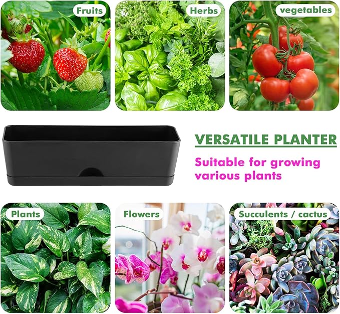 6-Pack Large Window Boxes Planters 16 Inch Rectangle Plant Box Rectangular Planters for Outdoor and Indoor Plants Plastic Windowsill Planter for Herbs Vegetable Flowers Long Window Sill Planters