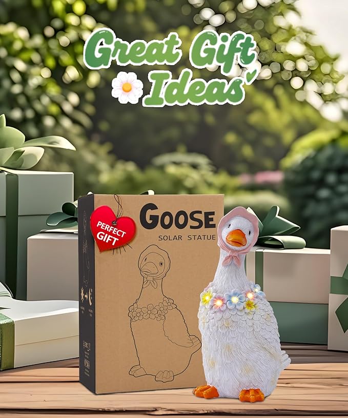 Nacome Solar Goose Outdoor Statues for Garden: Outside Decor with Glowing Flower Clearance for Porch Yard Art Lawn Ornaments Patio Balcony - Birthday Gifts for Women Mom Grandma(White)