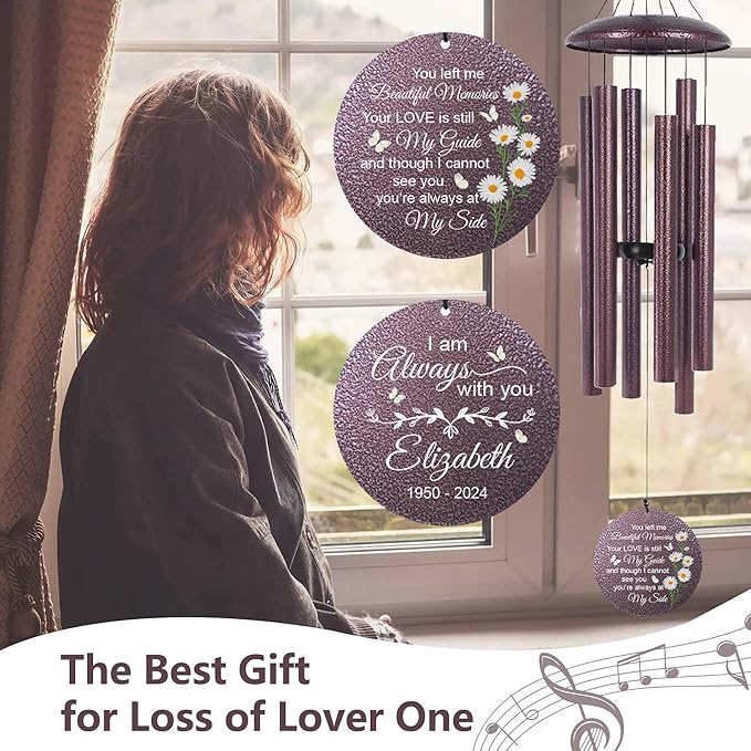 ASTARIN Personalized Memorial Wind Chime for Loss of Loved One 30/36/42 inch, Sympathy Deep Tone Wind Chimes for Mom Dad/Mother Father, Remembrance Gifts for Grief Condolence Funeral, Bereavement 14