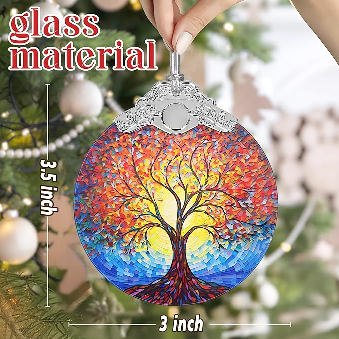 Tree of Life Christmas Ornament - Stained Glass Hanging Decor - Decoration for Christmas Tree - Gifts for Relatives and Friends