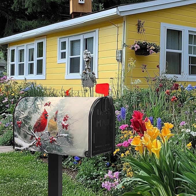 Cardinal Bird Mailbox Cover Winter Red Birds Mail Box Covers Magnetic Standard Size 21x18 inch Christma Mailbox Wrap Decorative Mailboxes for Outside Garden Yard