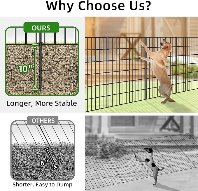 Metal Garden Fence 40in (H) x 11.7ft (L), 5 Panels + 6 Stakes Dog Fence Border Fence Animal Barrier, No Dig Garden Fencing for Yard Flower Bed Lawn Patio Outdoor, PIN402805 Black