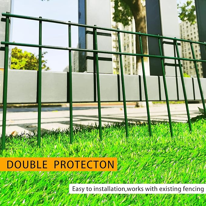 Adavin No Dig Animal Barrier Fence Green Garden Fences, 10 Pack 20 in(L) X10 in(H) Dog Under Fence Barriers, 2 Inch Gap for Dog Rabbits Fences Panel Ground Stakes for Outdoor Patio. Total 17 Ft(L)