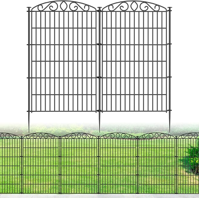 12 Panel No Dig Decorative Garden Fence - 42in H x 25.55ft L, Tall Animal Barrier for Dogs Rabbits, Rustproof Metal Wire Panels for Yard, Patio, and Outdoor Border Use