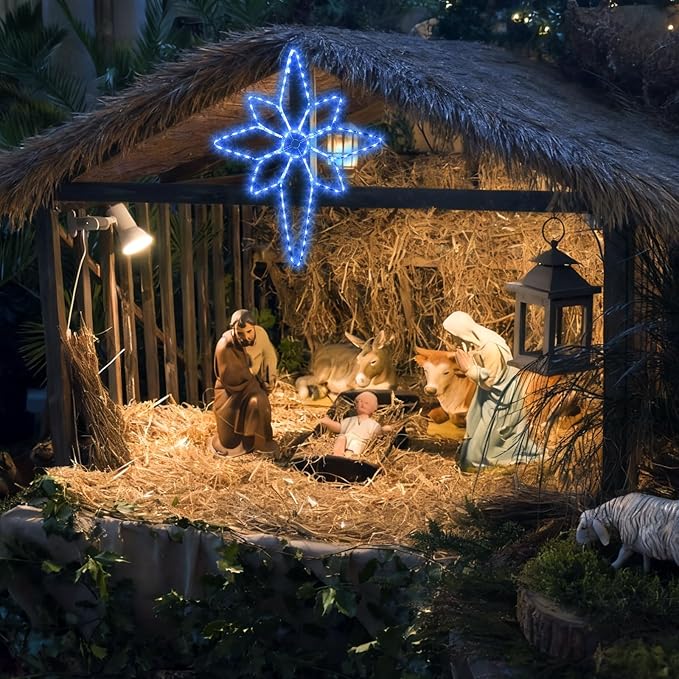 43"x32" Extra Large Christmas Bethlehem Star Shaped Lights Outdoor Window 125 LED Christmas Star Plug Operated Lights Nativity Holy with Timer and 8 Functions for Xmas Holiday Party Decor