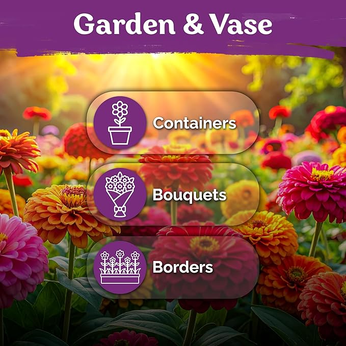 KVITER 550 Dahlia Zinnia Seeds for 2025 Mix (Zinnia Elegans) – Double Blooms, Heirloom & Organic – Flower Seeds for Planting Outdoors in Garden, Containers, Flower Beds. Ideal for Cut Flowers