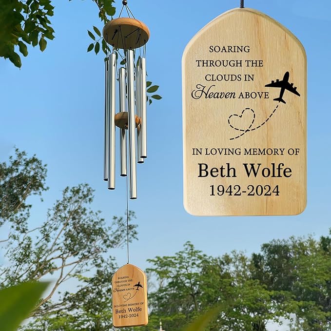 Memorial Wind Chimes - Airplane Themed, Sympathy Gift for Loss of Loved One