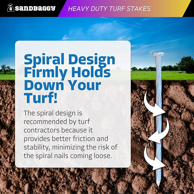 Sandbaggy 6" Heavy Duty Galvanized Artificial Turf Stakes - Spiral Landscape Nails - Ground Spikes/Pins - Synthetic Grass, Lawn, Edging, Weed Barrier Fabric, Garden (6 inch - Heavy Duty, 200, Count)