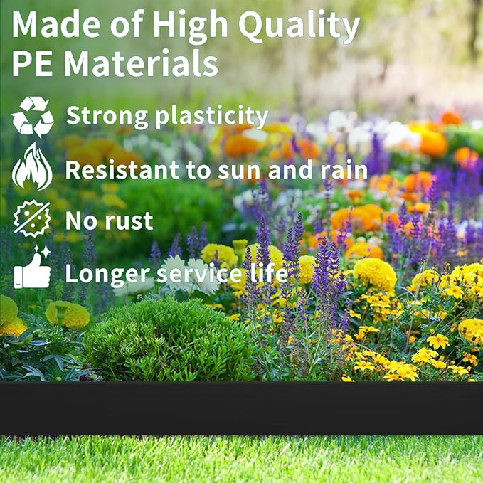 2 in x 25 Ft Garden Landscape Edging, No Dig Garden Edging Border Kit with 46 Pcs Spikes for Flower Bed Lawn Yard Grass Black