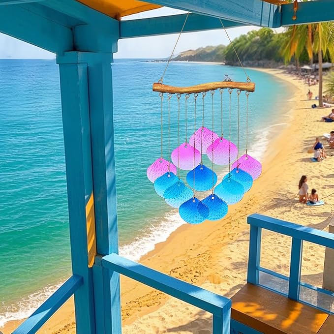 Glass Shell Wind Chimes for Outdoor Decor -Durable Windchimes for Garden, Porch, and Outside Spaces, Unique Handmade Outdoor Wind Chimes, Yard Decorations