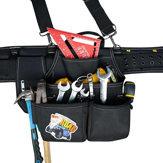 MELOTOUGH Tool Belt with Suspenders Tool Bag Supenders Framers Comb Apron Tool Belt Construction Tool Pouch Builder Heavy Duty Carpenter Suspension Rig for Electrician, Roofing,Contractor