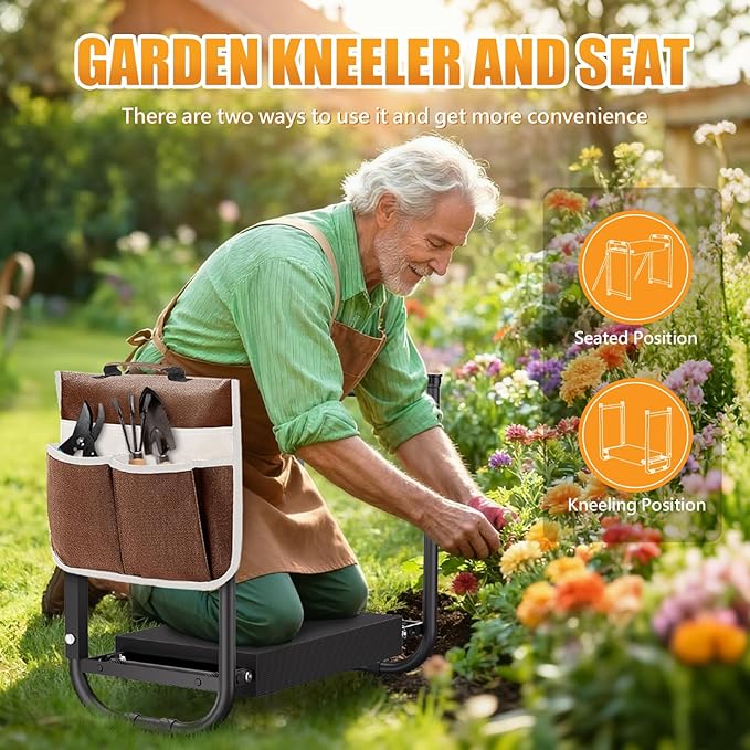 seasky Foldable Garden Kneeler and Seat, Anti-Tipping Gardening Bench Widened Thick Soft Kneeling Pad, Heavy Duty Gardening Stool with Tool Bag,Gardening Gift for Women
