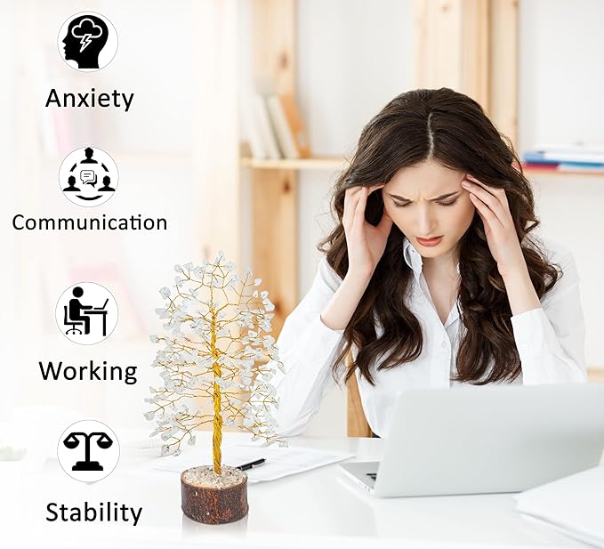 "Clear Quartz Healing Crystals Tree Bonsai Desk Decor for Women Room & Office Decor Spiritual Gift Meditation Crystals Home room decor cute house warming gifts for women Mom Birthday her 10"""""