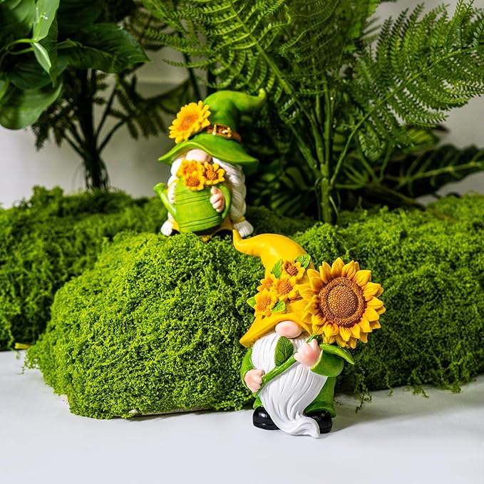 2PCS Sunflower Gnome Decor,Dynamic Spring Gnomes Decorations for Home and Yard Swedish Tomte Elf Dwarf Figurines Summer Outdoor Gnomes Gifts for Women (Sunflowers)