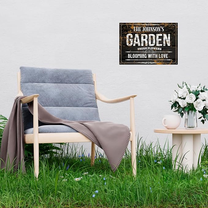 Custom Garden Blooming With Love Sign, Christmas Season, Personalized Name For Backyard/Flower Garden Décor Sign, 10x14 Inches, Rust Free .040 Aluminum, Fade Resistant, Made in USA by Sigo Signs