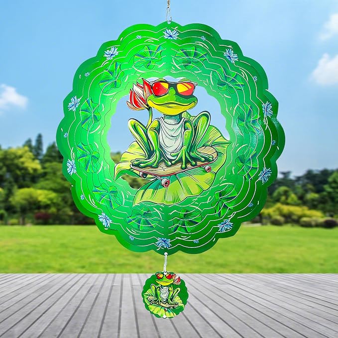 Frog Wind Spinner-3D Metal Hanging Wind Spinners, Perfect Ornament Gifts for Women/Men, 12 Inch Spinfinity Wind Spinner for Outdoor & Indoor Decorations, Yard Art, Garden Decoration